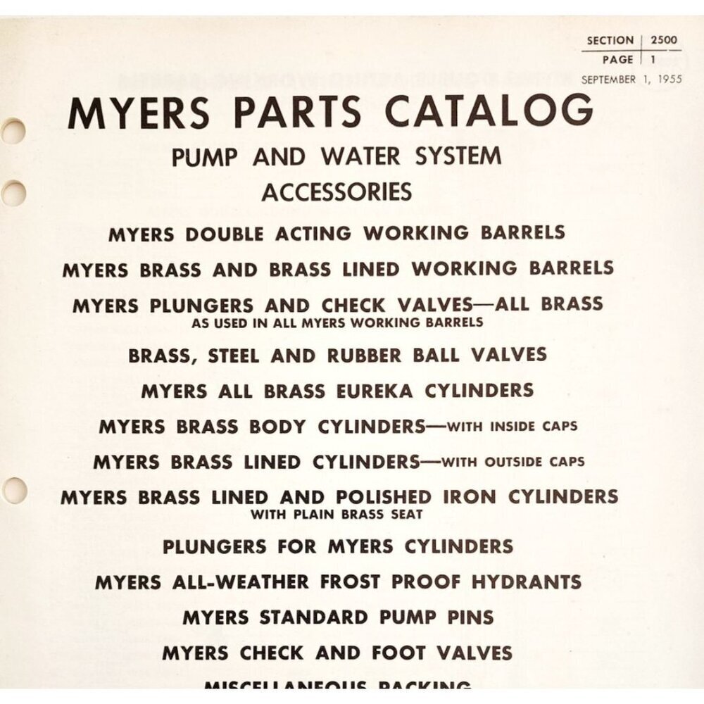 1955 Myers Parts Catalog Pump & Water Systems Accessories Industrial DWS12A
